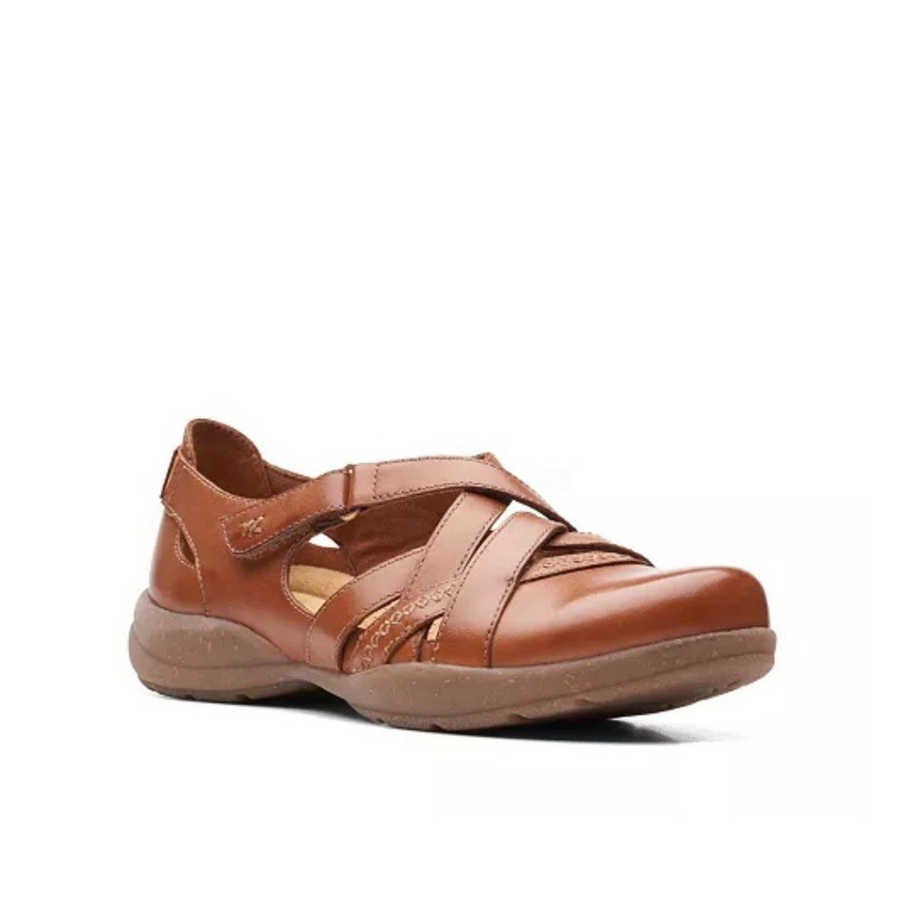 Clarks Collection‎ Leather Slip-Ons Roseville Step Flats Tan (Sz-9 a548876